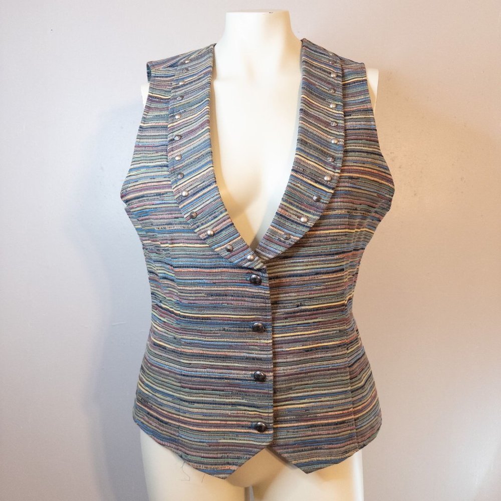 New Frontier Multicolor Striped Tailored Vest with Stud-Accent Lapel